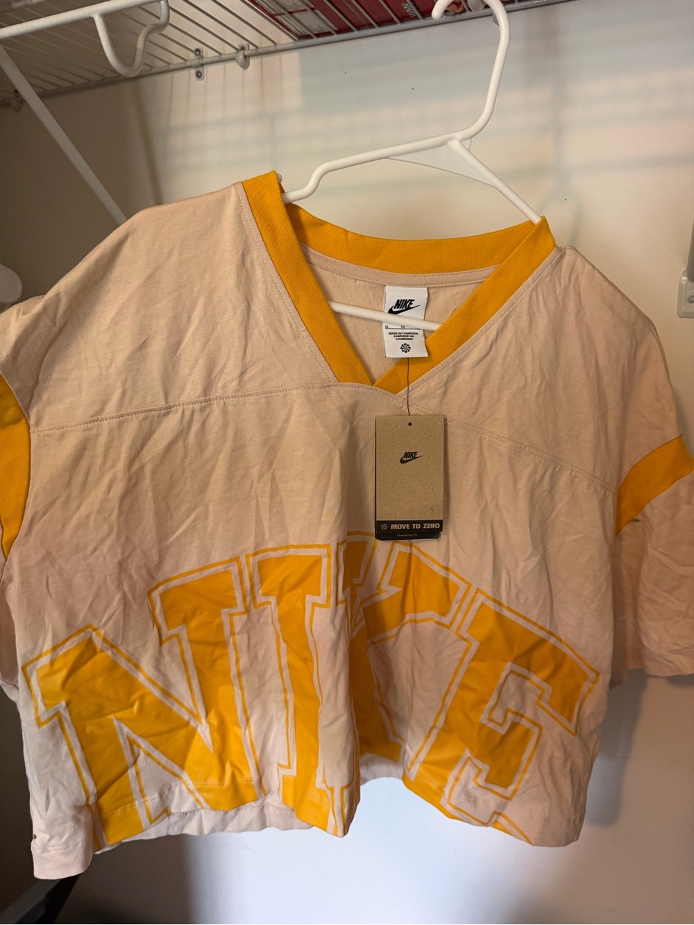 Nike Cream Short Sleeve Tee with Yellow Trim and Graphic